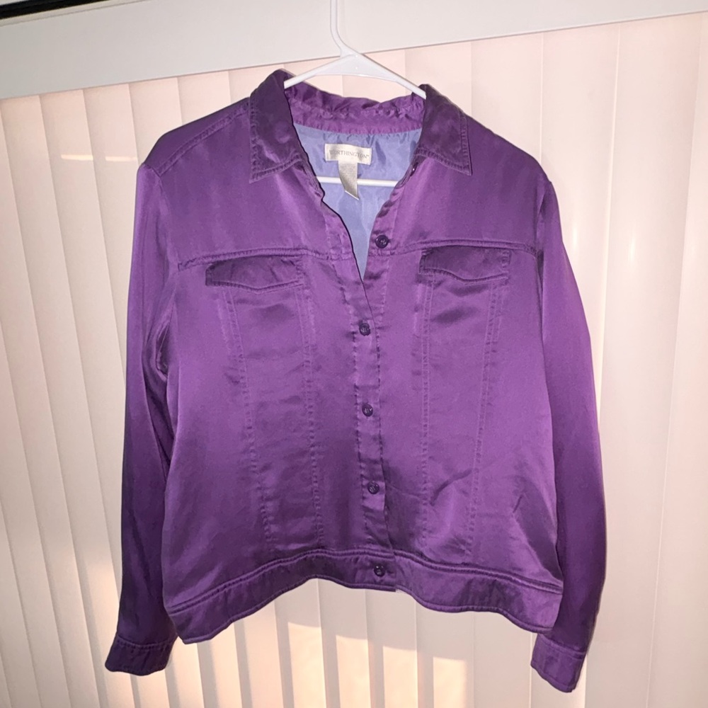 Worthington Purple Button-Front Satin Jacket